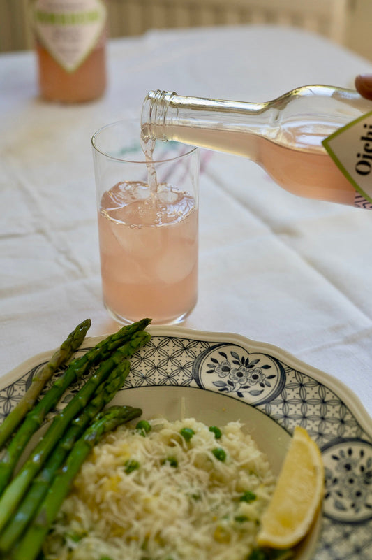 Pea & Lemon Risotto with Norfolk Asparagus: A Perfect Pairing with Norfolk Rhubarb & Ginger Kombucha